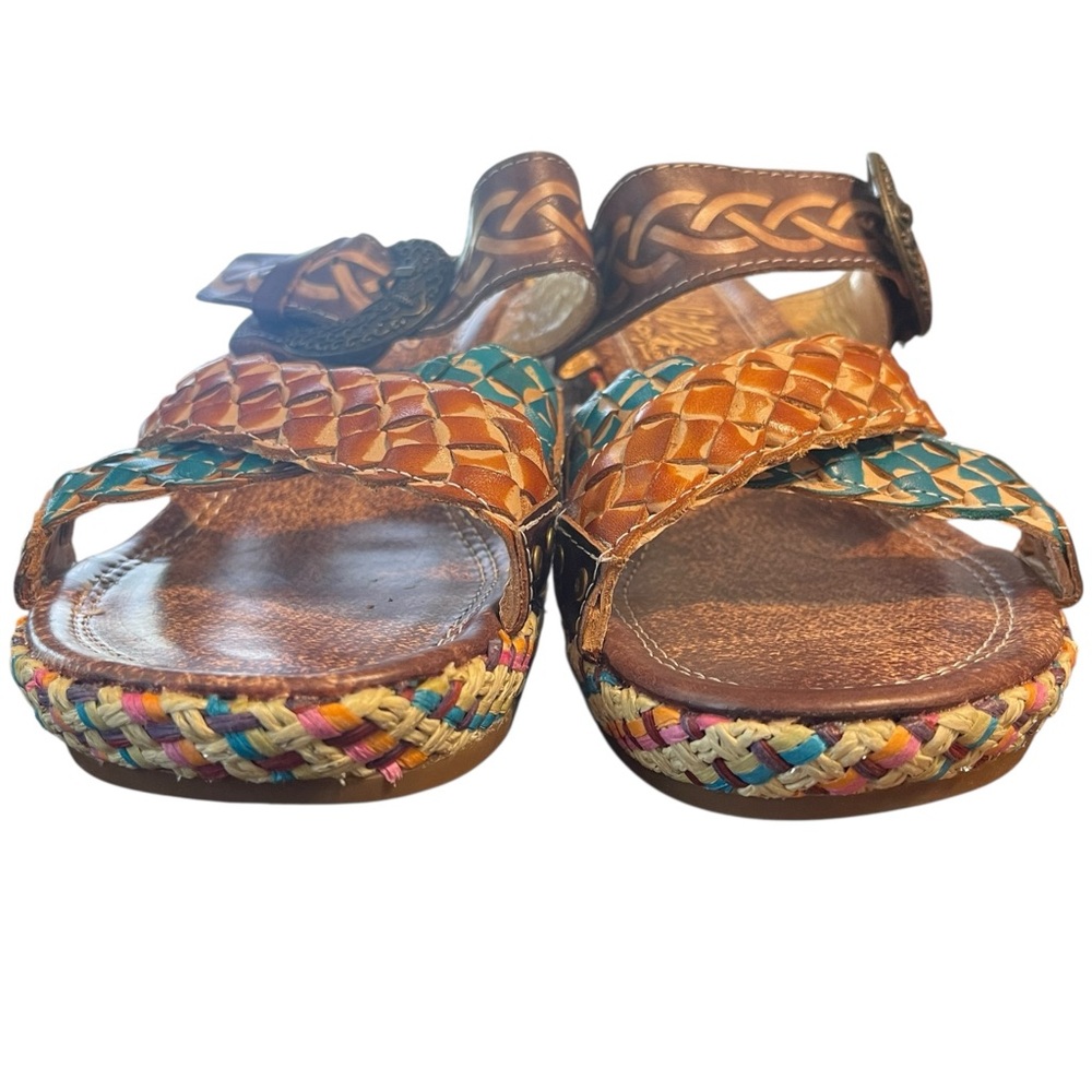 Elite Corkys Poppy Amber Multi Pattern Hand Made Leather Wedge Boho Sandals 8 - Picture 3 of 11
